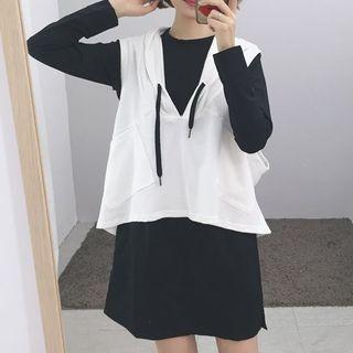 Set: Long-sleeve T-shirt Dress + Hooded Tank Top
