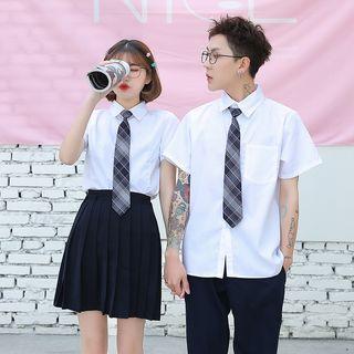 Couple Matching Short-sleeve Shirt / Mini Pleated Skirt / Pants / Tie / Set