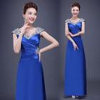 Cap-sleeve Sequined A-line Evening Gown