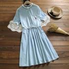 Drawstring Denim Short-sleeve A-line Dress