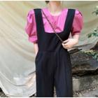 Puff-sleeve Plain Blouse / Cropped Jumper Pants