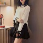 Bell-sleeve Bow Long-sleeved Loose-fit Knitted Sweater