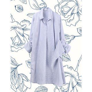 Ruffle-detail Striped Long Shirtdress