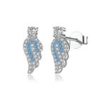 925 Sterling Silver Elegant Fashion Angel Wings Earrings And Ear Studs With Cubic Zircon Silver - One Size