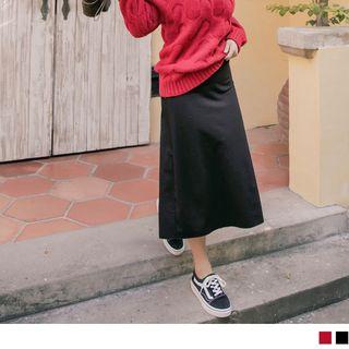 Striped Waistband Slit-side A-line Skirt