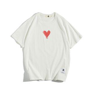 Heart Print Elbow Sleeve T-shirt