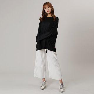 Accordion-pleat Wide-leg Pants With Cord