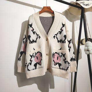 Cartoon Cow Print Cardigan