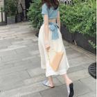 Short-sleeve Bow Back T-shirt / Midi A-line Skirt / Set
