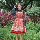 Strappy A-line Dress / Lace Blouse / Pouch / Hair Clip