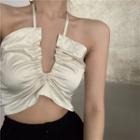 V-neck Cropped Camisole Top Off-white - One Size