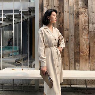 Lapel Collar Single-breasted Tie-waist Midi Dress