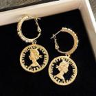 Rhinestone Coin Dangle Earring 1 Pair - As Shown In Figure - One Size