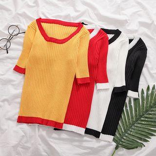 Short-sleeve Ribbed Ringer Knit Top
