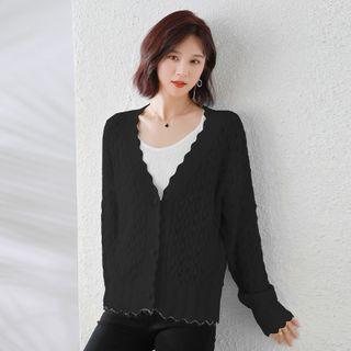 Asymmetrical Long-sleeve V-neck Knit Cardigan