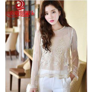 Set : Long-sleeve Lace Top + Camisole Top