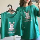 Rabbit Print Cropped Tank Top / Short-sleeve T-shirt