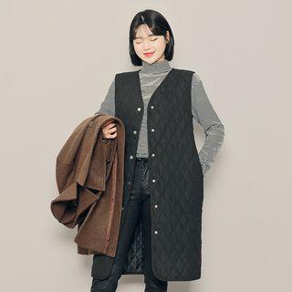V-neck Quilted Long Vest