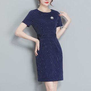 Short-sleeve Striped Mini Straight-fit Dress