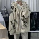 Tie-dye Print Fleece Zip-up Hoodie
