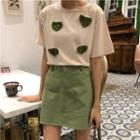 Heart-accent Plain T-shirt / Mini A-line Skirt