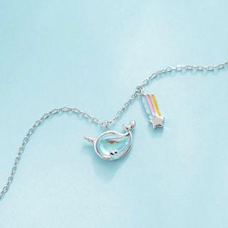 Narwhal & Star Pendant Sterling Silver Necklace Unicorn Necklace - Silver - One Size