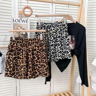 Leopard-print Wide-leg Shorts With Chain-belt