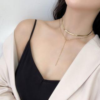 Titanium Steel Double-layered Necklace As Shown In Figure - One Size