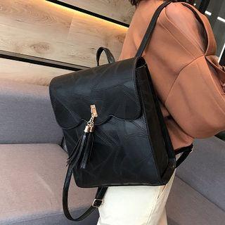 Tassel Detail Square Faux-leather Backpack