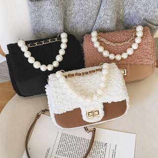 Fleece Panel Faux Leather Flap Crossbody Bag