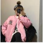 Badged Zipped Jacket Pink - One Size