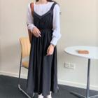 Maxi Jumper Dress / Long-sleeve Pleated Blouse