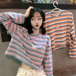 Striped Embroidered Long-sleeve T-shirt