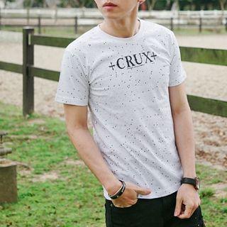 Lettering Splattered Short-sleeve Print T-shirt