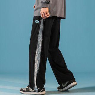 Bear Print Button-side Straight Leg Pants