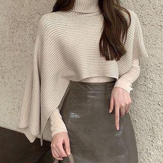 Knit Turtleneck Poncho Almond - One Size