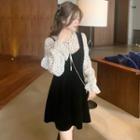 Lace-up Dotted Blouse / Plain Jumper Dress / Set