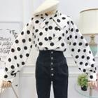 Ribbon-neckline Dotted Blouse