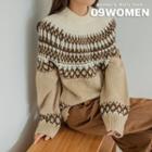 Raglan-sleeve Nordic-patterned Sweater