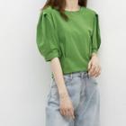 Puff-sleeve Tie-back Cropped T-shirt