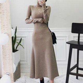 Long-sleeve Turtleneck Maxi A-line Knit Dress