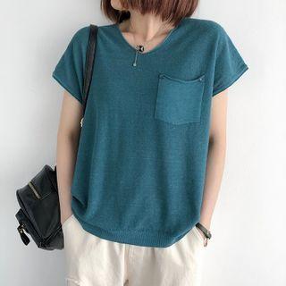 Short-sleeve Pocket Detail Knit Top