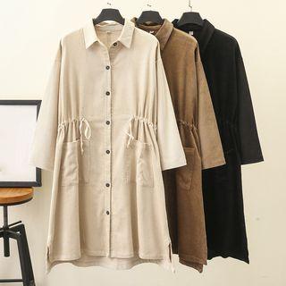Drawstring Long-sleeve Corduroy Shirtdress