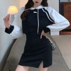 Set: Two-tone Cropped Hoodie + Spaghetti Strap Dress
