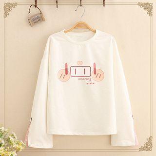 Pig Print Zip-long Sleeve Top As Shown In Figure - One Size