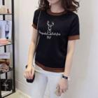Contrast Trim Embroidered Short-sleeve T-shirt