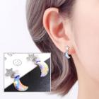 925 Sterling Silver Crystal Moon & Rhinestone Star Stud Earrings 1 Pair - As Shown In Figure - One Size