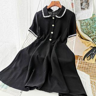 Flower Detail Short-sleeve Collared Dress
