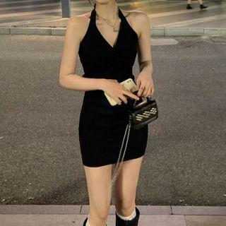Halter-neck Bodycon Dress Black - One Size