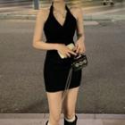 Halter-neck Bodycon Dress Black - One Size